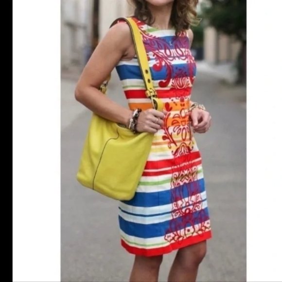 Anthropologie Tabitha Striped Embroidered Sheath dress Size 2 - Picture 3 of 7